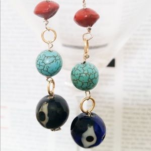 Ethnic Turquoise and red earth tone earring